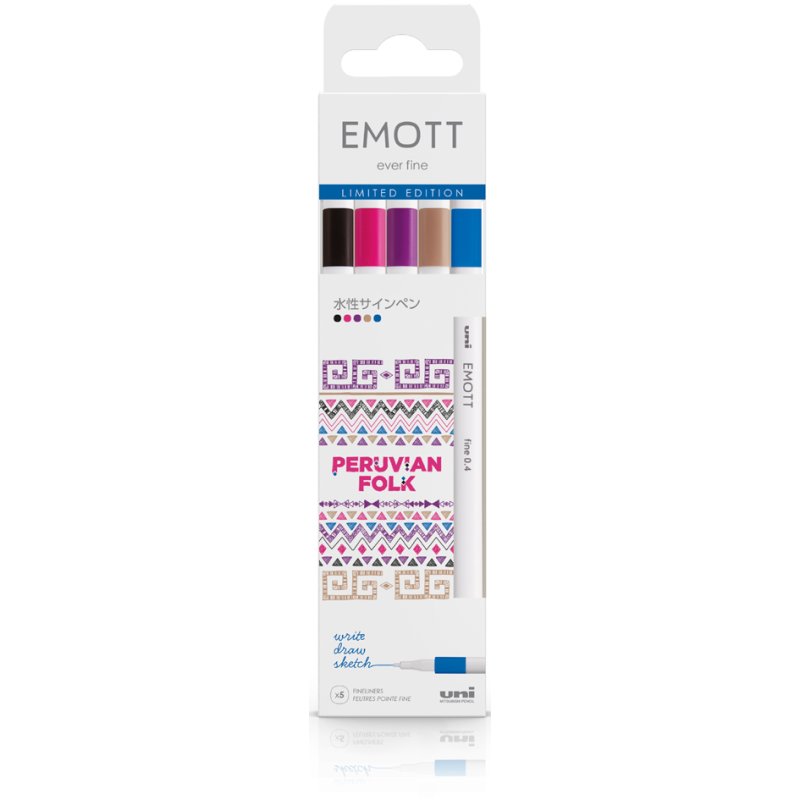uni-ball fineliner EMOTT set Peruvian Folk, 0,4 mm, 5 stuks